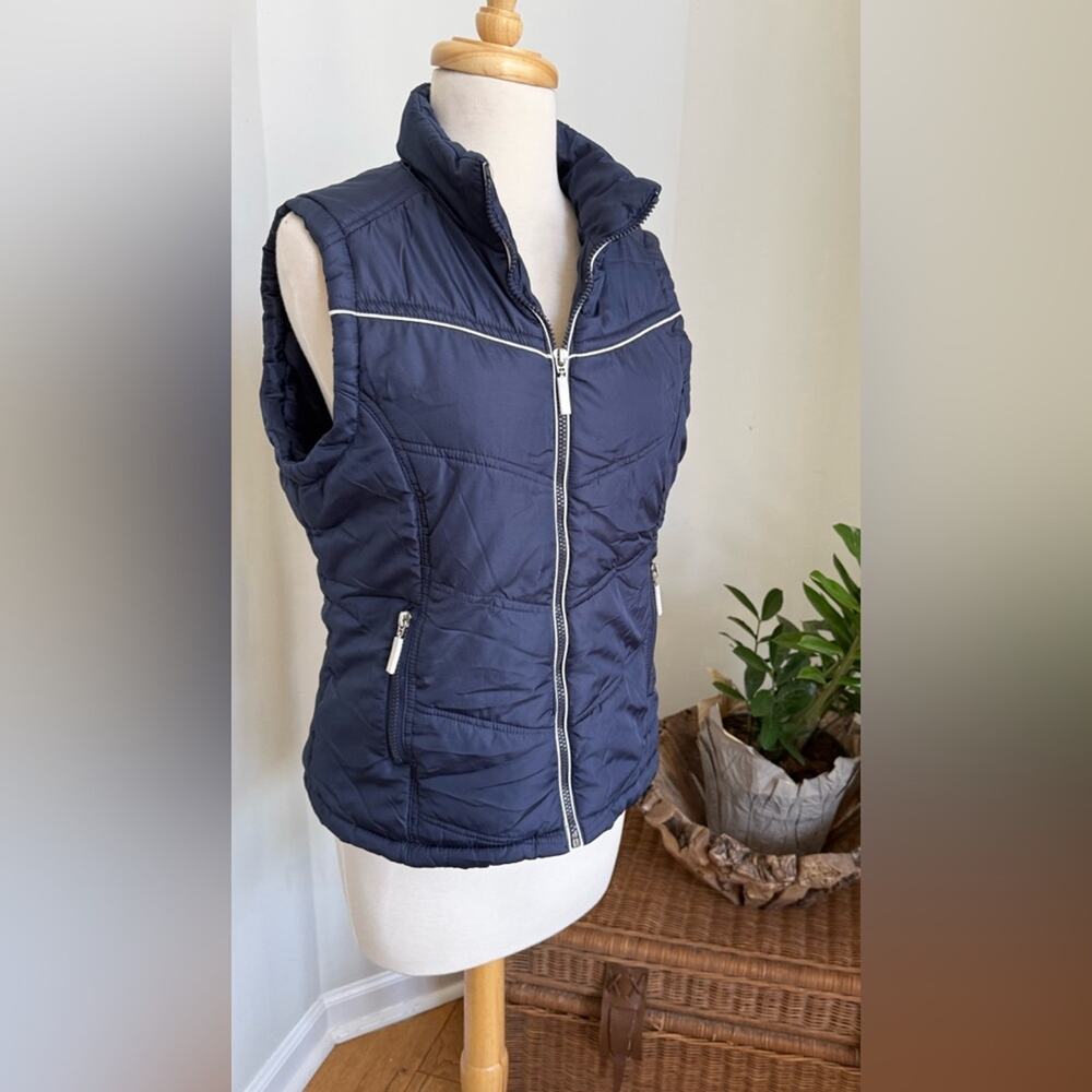 Vintage Paris Blues Navy Puffer Vest White Stripe Women’s M